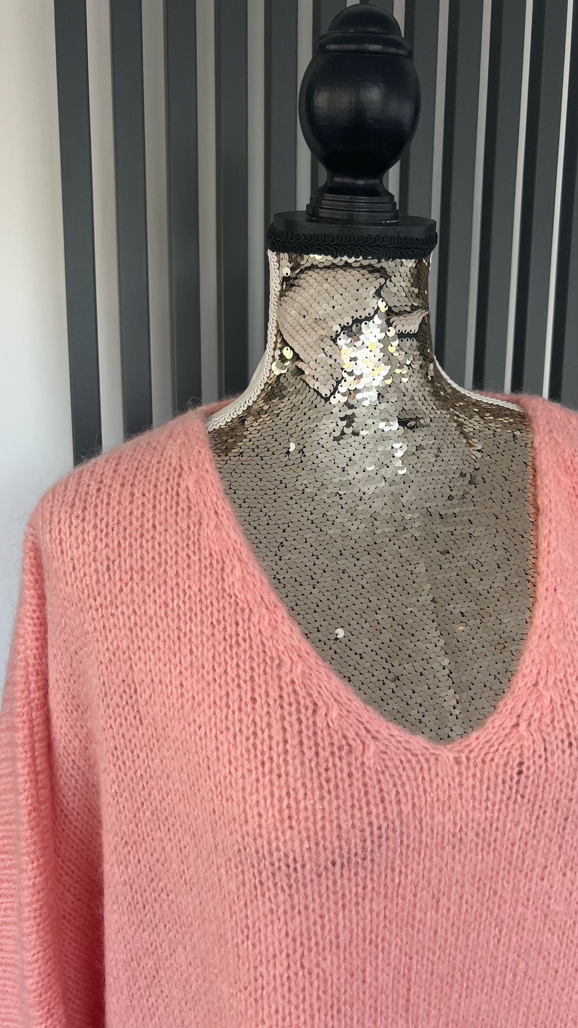 Peach sweater, v-neck mohair jumper