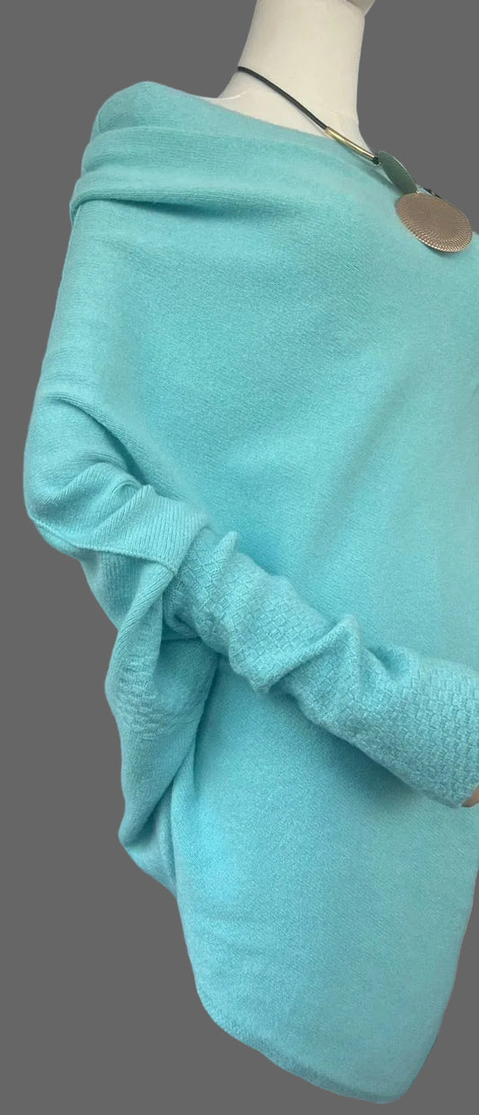 Mint asymmetrical jumper with batwing sleeves