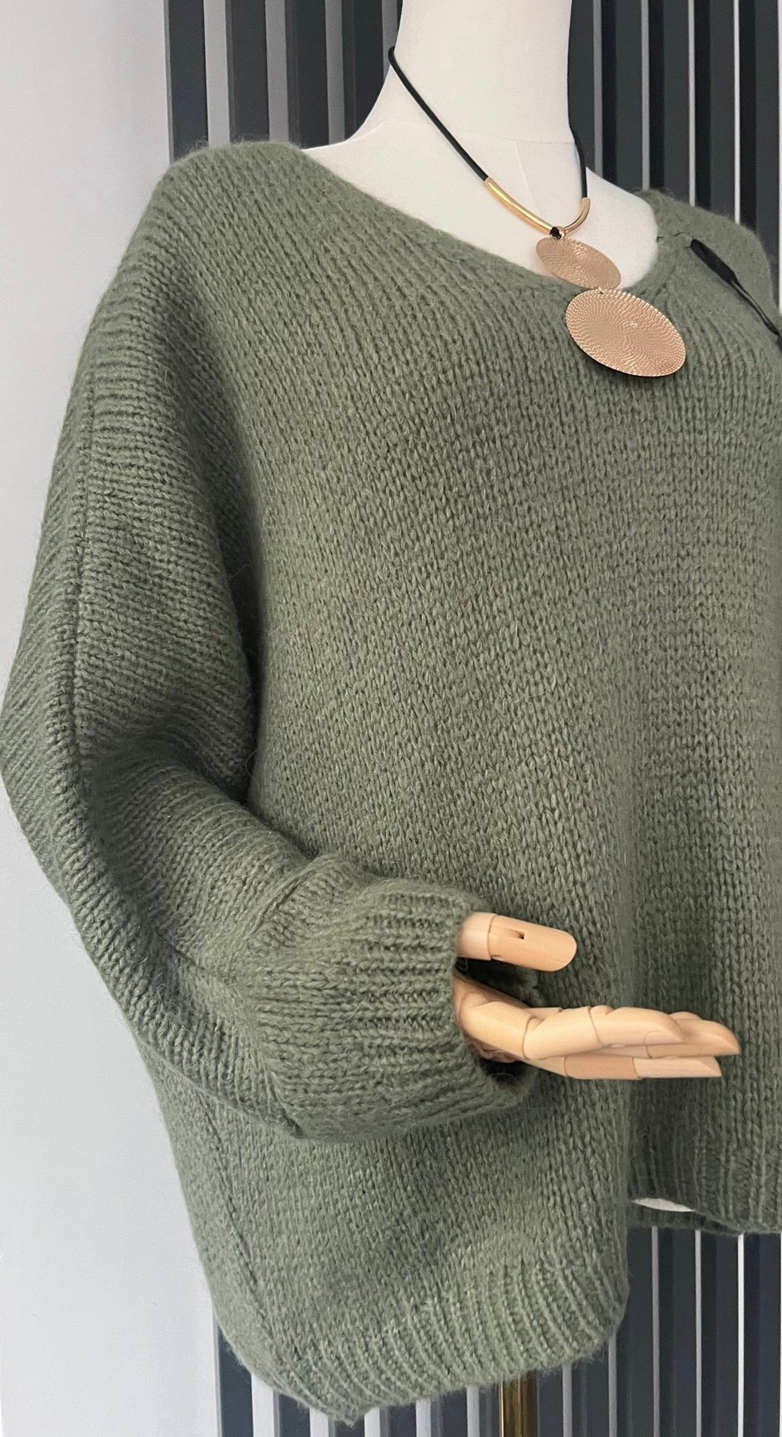 Sage green Mohair mix V-Neck Jumper