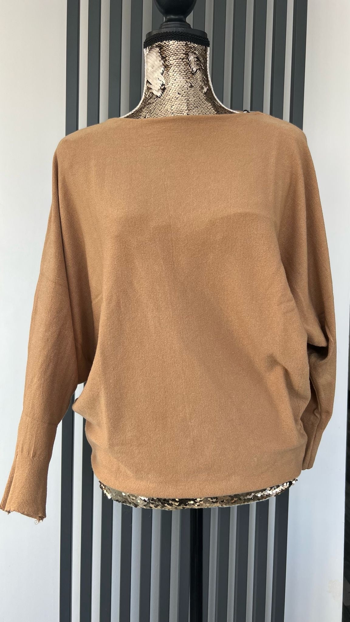 Camel  batwing sleeve jumper