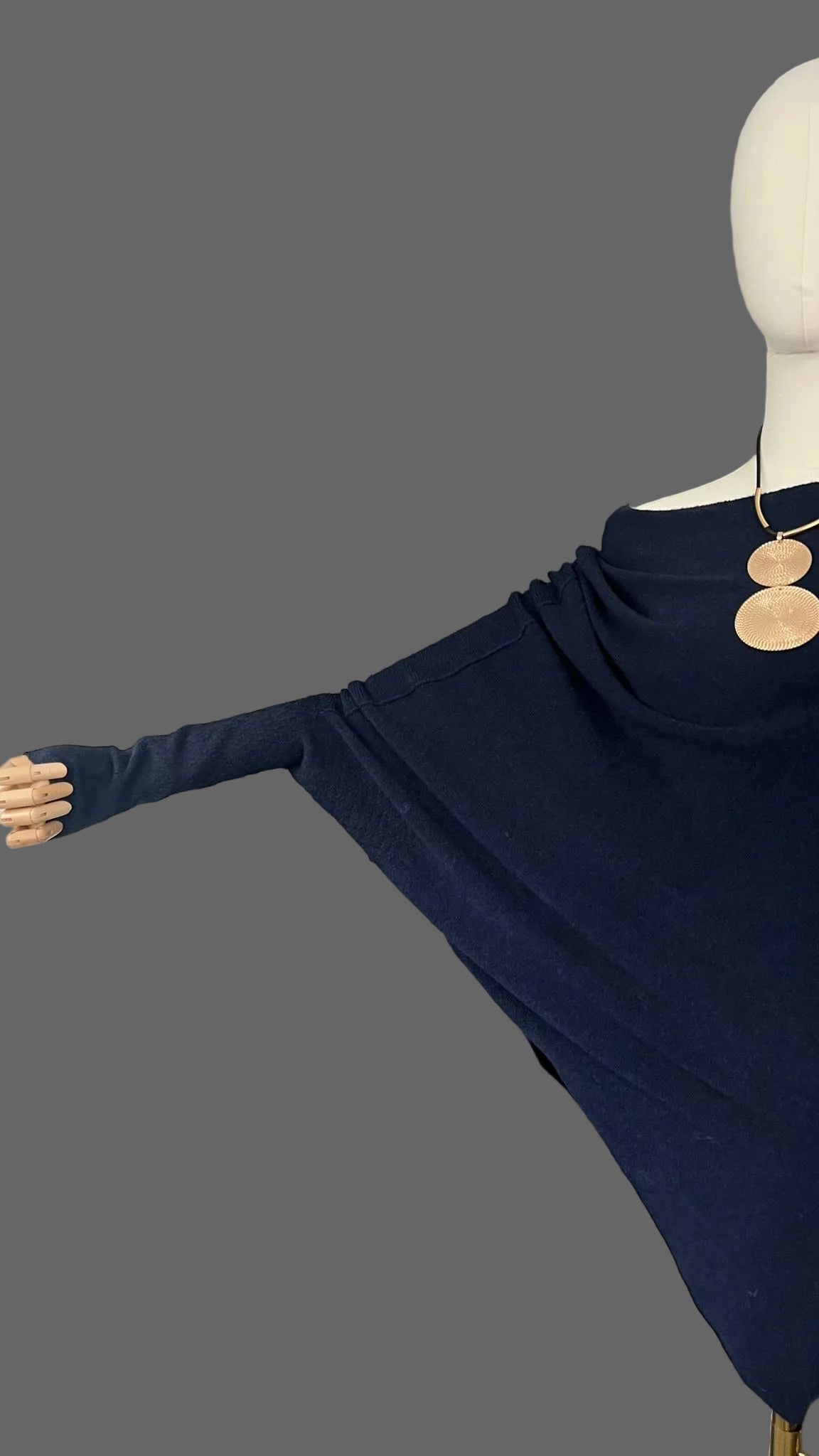Navy asymmetrical jumper with batwing sleeves