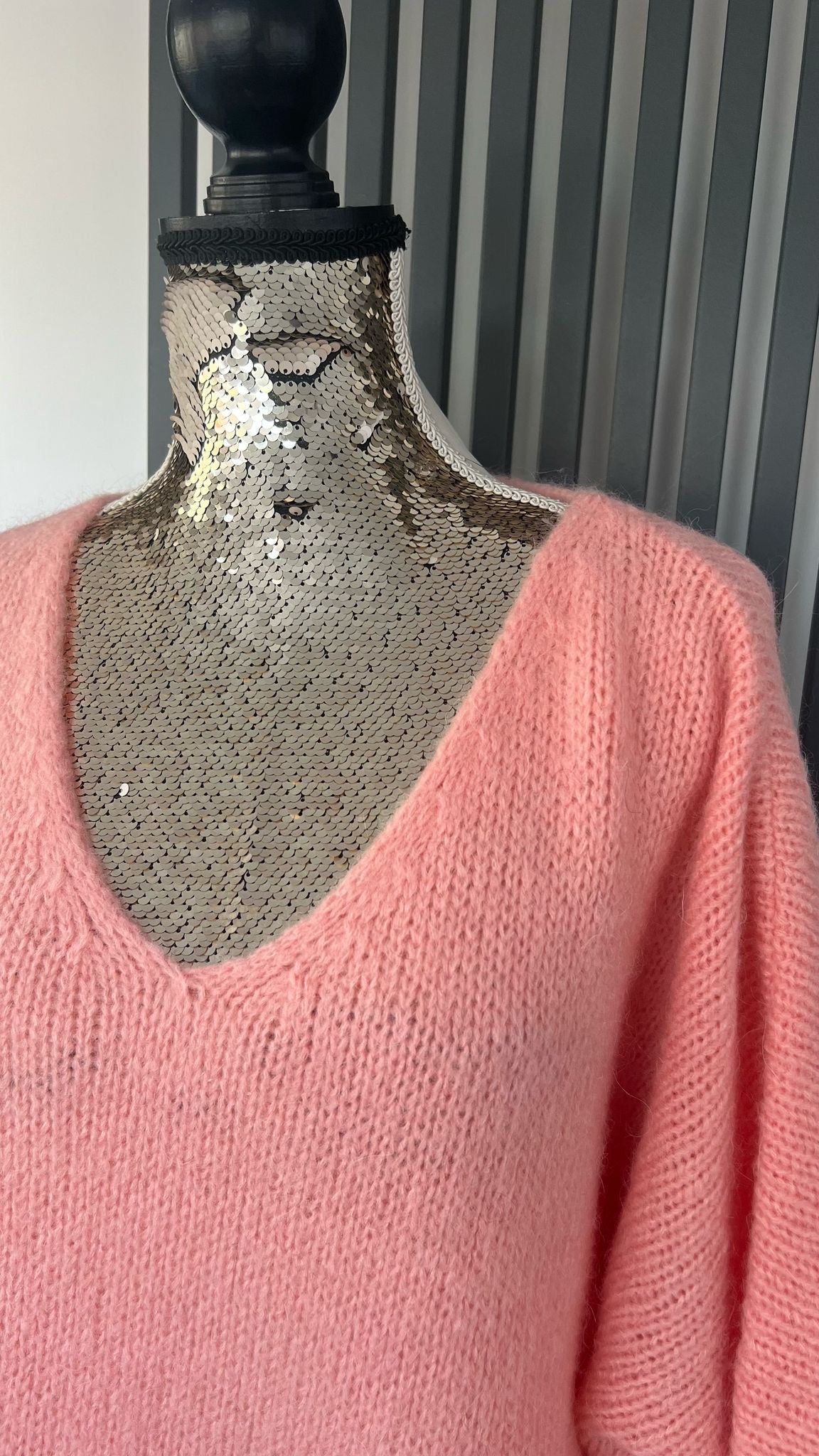 Peach sweater, v-neck mohair jumper
