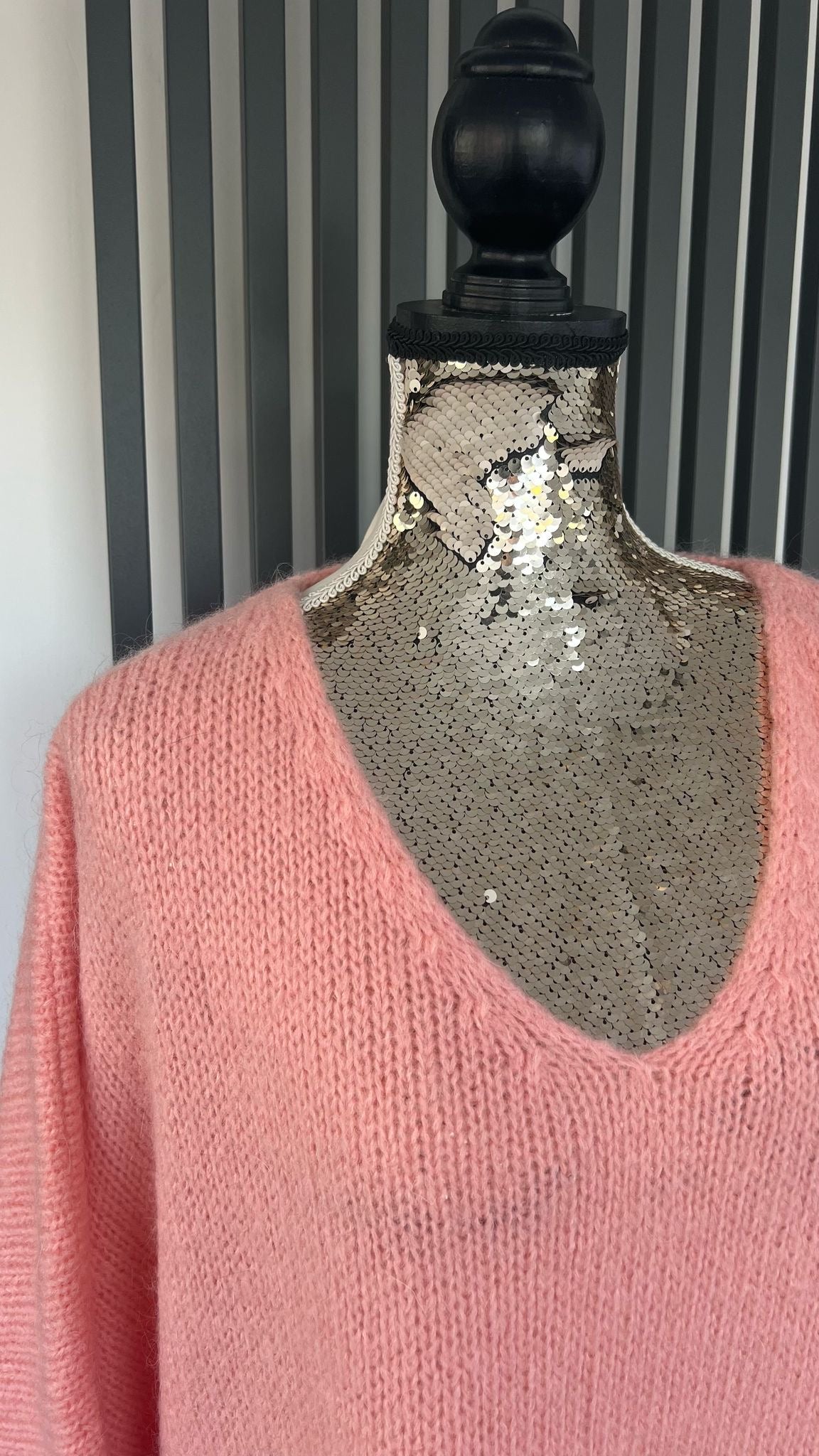 Peach sweater, v-neck mohair jumper