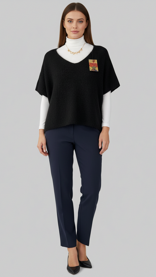 Black mohair v-neck sleeveless jumper