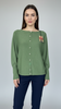 Khaki green jumper with elegant pearl detailing on the back