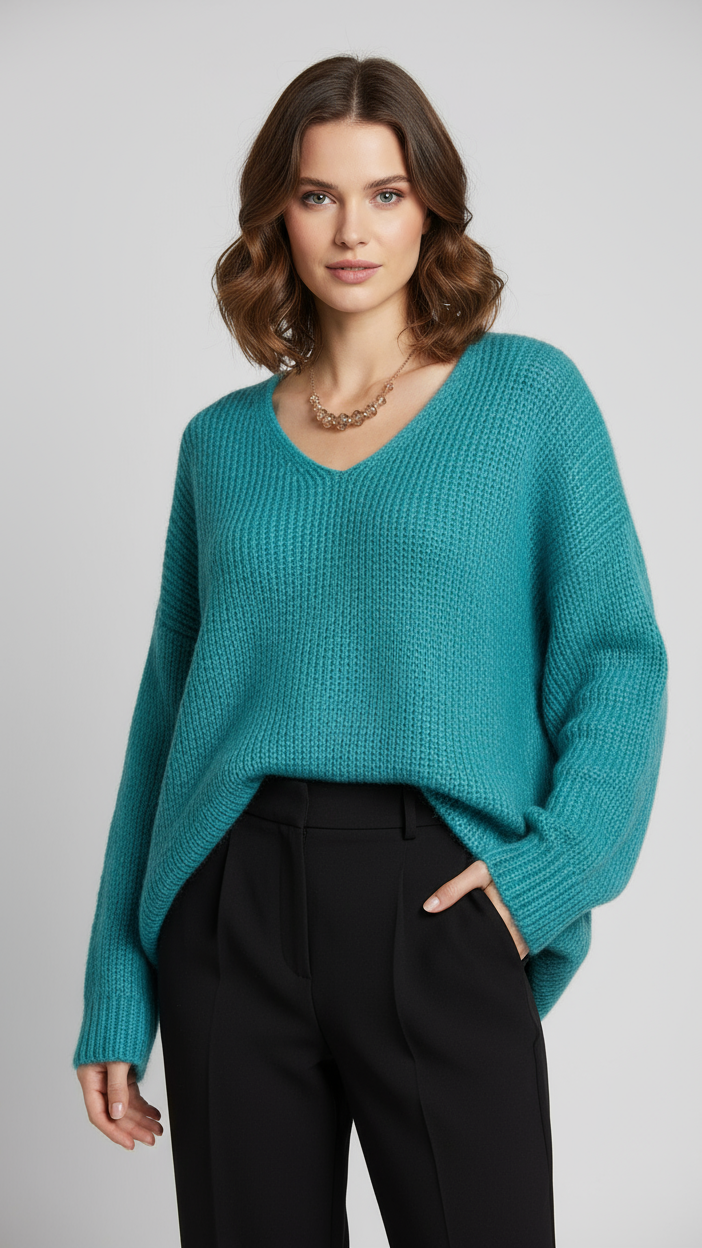 Oversized Mohair V-Neck Jumper - turquoise