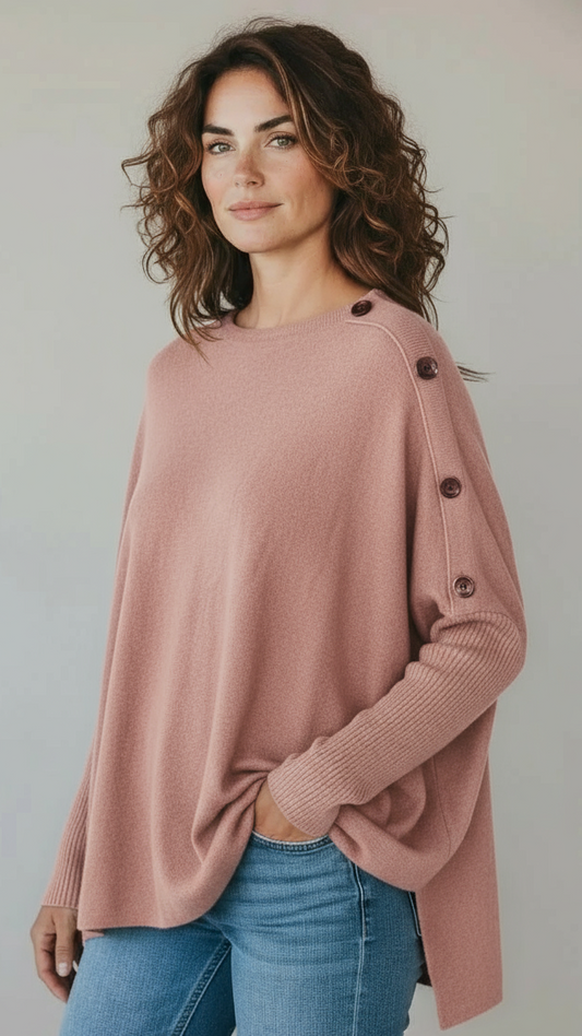 Oversized poncho jumper with buttons on the sleeve - 10 colour available