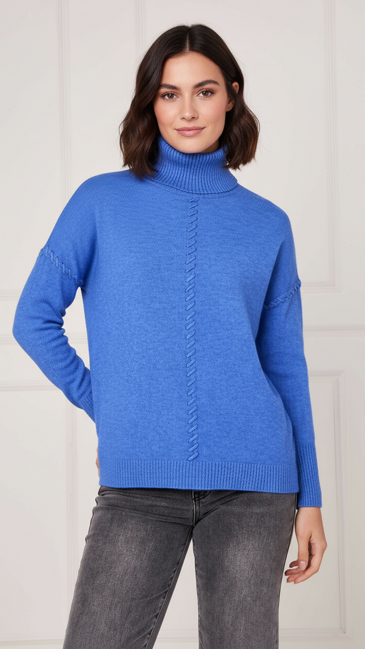Blue polo neck jumper